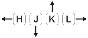 The four directions in Vim, keys h, j, k, and l.